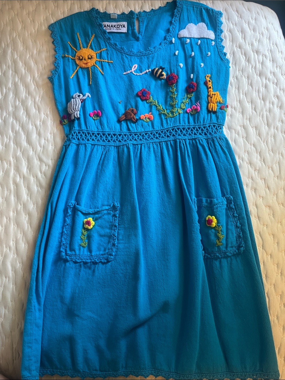 Yanakoya Girls' Turquoise Embroidered Dress from Peru